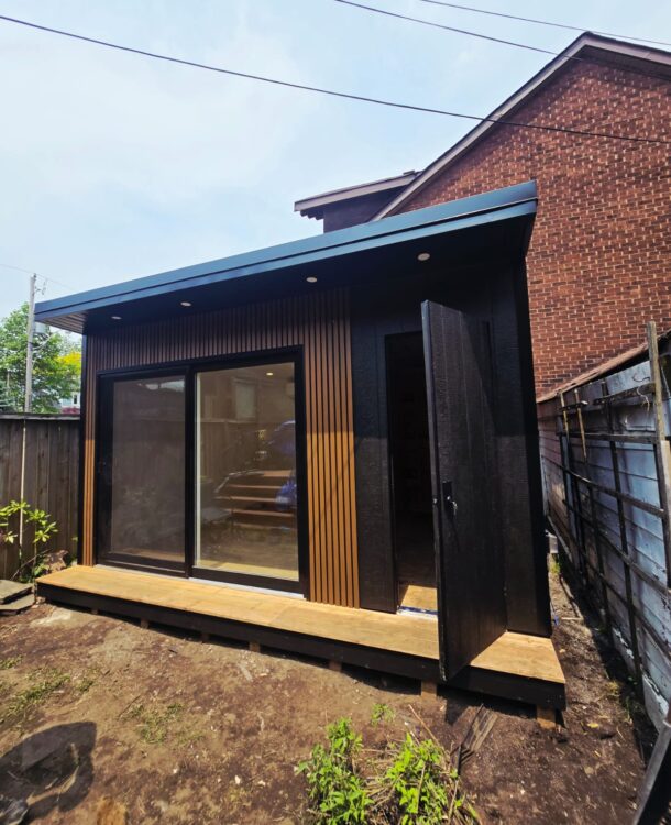 11x14 modern garden room with integrated storage, built on-site by Garden Haus.